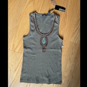 BRAND NEW Stera Beaded Ribbed Tank Top in Olive Green